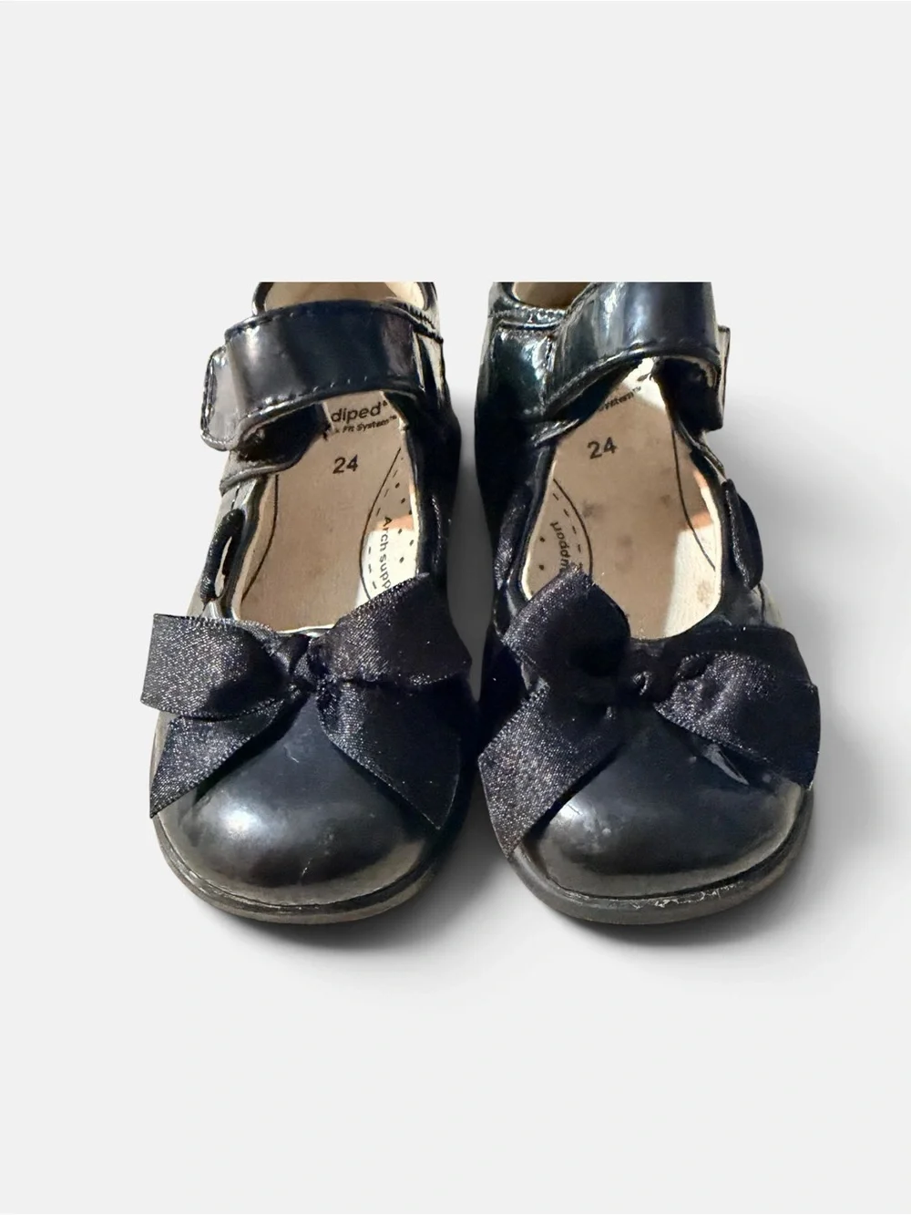 pediped Black Patent Mary Janes with Bow Detail